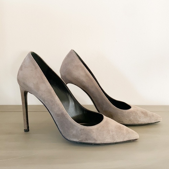 Saint Laurent Gray Suede Pointed Toe Pumps 39.5 - Picture 1 of 10